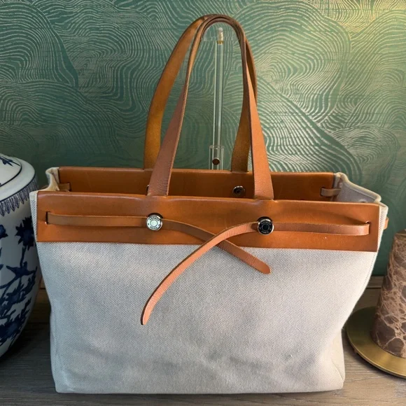 HERMES Cabas Toile H Tote Bag,  Square F (2002) - Picture 2 of 16